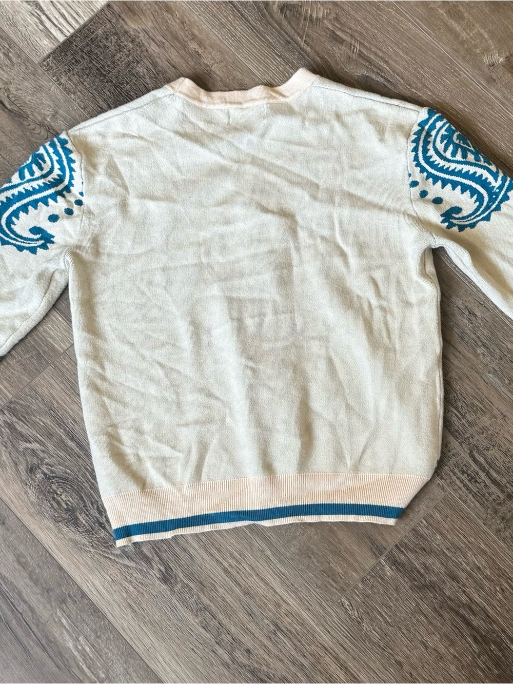 OXKNIT Cream Cardigan with Blue Palm Print - Picture 3 of 4